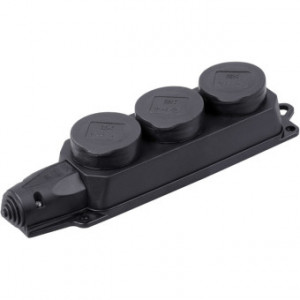 Колодка UNIVersal трёхместная с заглушками с/з каучук 16 А 250 В IP44 (еврослот)