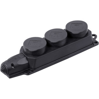 Колодка UNIVersal трёхместная с заглушками с/з каучук 16 А 250 В IP44 (еврослот)