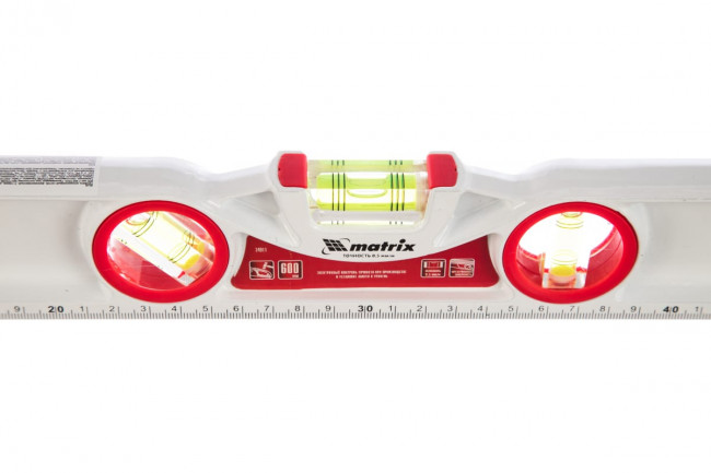 Уровень алюминиевый литой, фрезерованный, 3 глазка, две ударные площадки, 600 мм Matrix