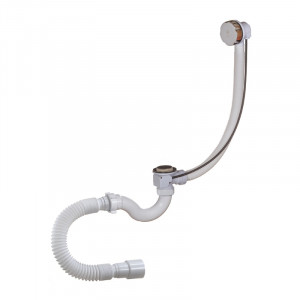 Сифон для ванной 1½"х40мм S-образный перелив, полуавтомат, гофрированная труба 40х40/50мм, хром. А-24089 ОРИО 