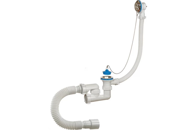 Сифон для ванной 1½"х40мм регул. перелив, гофрированная труба 40х40/50мм, мет. цепочка, нерж.реш. А-80089 ОРИО 