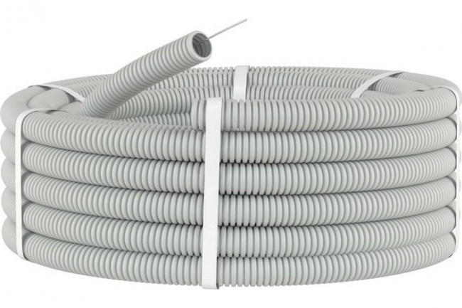 Труба гофрированная ПВХ ЭРА Серая d16мм 50м с протяжкой (с зондом) 