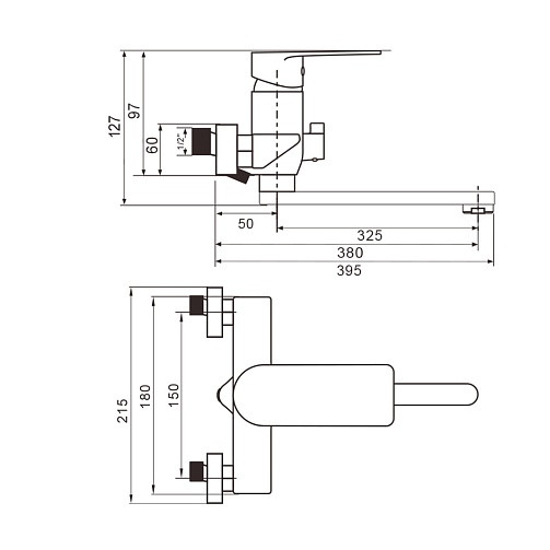 Смеситель для ванной RAY11-320 латунный одноручковый с длинным изливом RAY Wesnaart