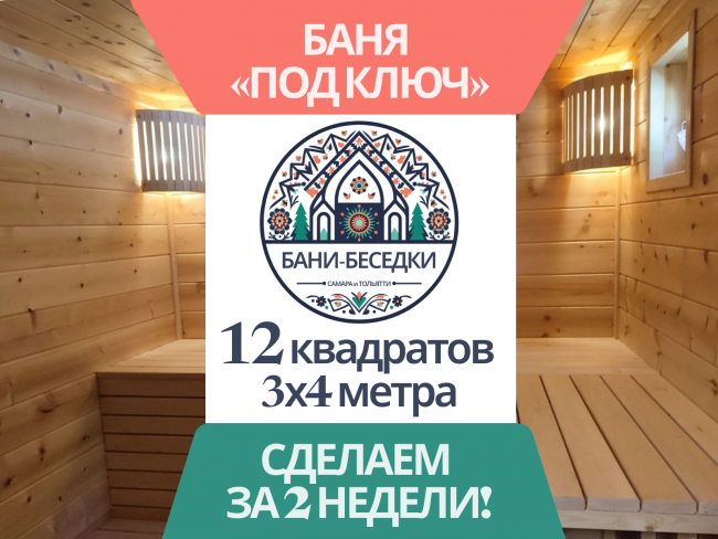 Баня каркасная 12 и 15 квадратов "Под ключ" (3х4, 3х5 м)