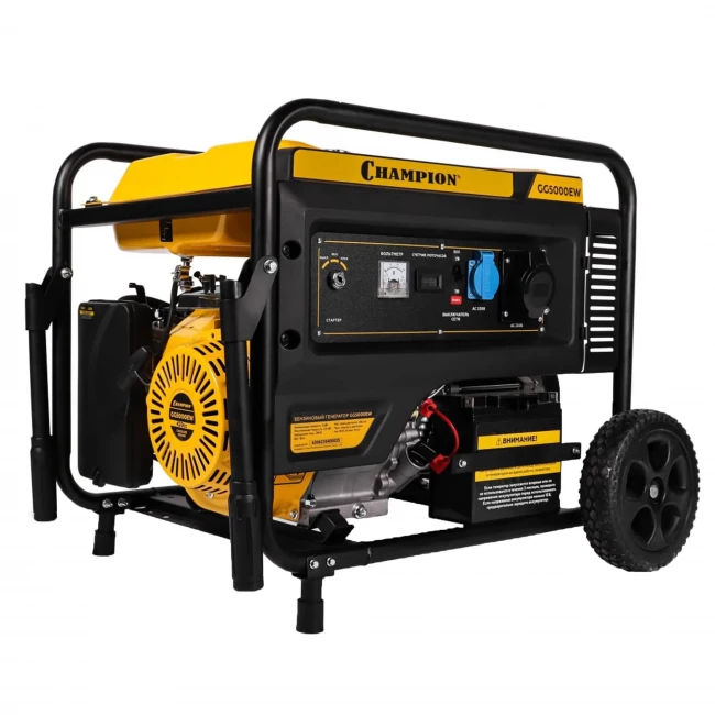Генератор бензиновый Champion GG5000EW колеса, эл.старт