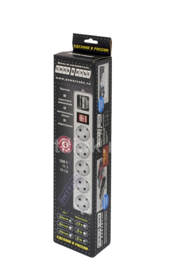 Сетевой фильтр 5 гнезд 5м с заземелнием ПВС 3х0,75 10А 2200Вт B серый PowerCube SPG-B-15